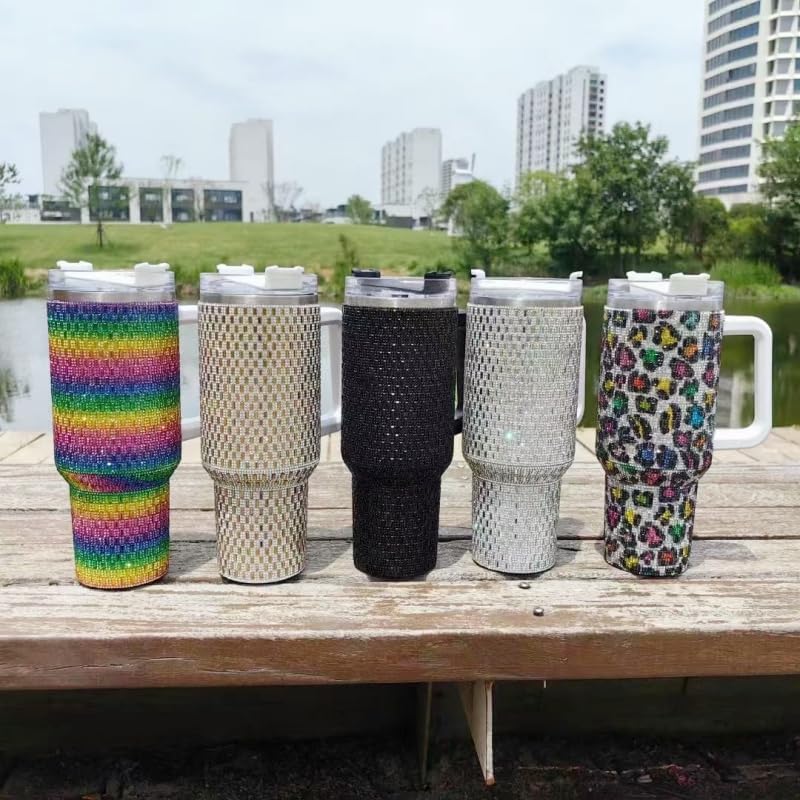 40 Oz Rhinestone Stainless Steel Tumbler With Handle & Straw Vacuum Insulated Bling Cup Made Premium Rhinestones, Metal Travel Coffee Mug, Bling Reusable Water Bottle -Gold