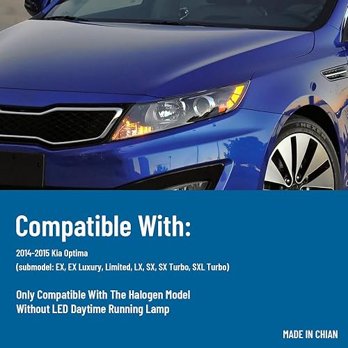 Miniatura 3 de Para Kia Optima 2014 2015 conductor y pasajero lado halógeno faros faros Asamblea reemplazo negro carcasa transparente lente 12 V