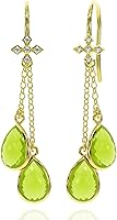 Vista 10 de Aretes largos de oro vermeil de 18 quilates para mujer, cadena de cable de cristal, delicada piedra natal, joyería hipoalergénica para regalos