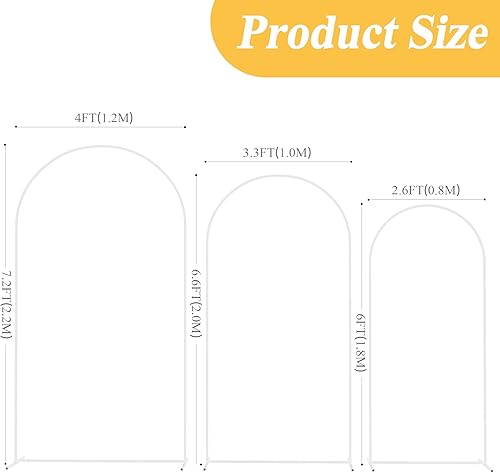 Miniatura 2 de Putros Juego de 3 soportes de arco de metal blanco para decoración de fiesta de cumpleaños (7.2 pies, 6.6 pies, 6.6 pies, 6 pies)