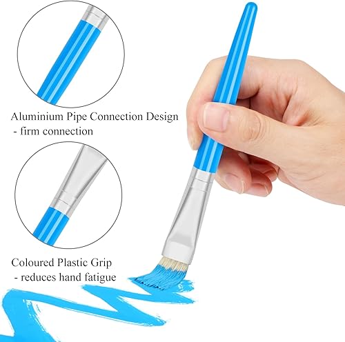 Miniatura 3 de 20 pinceles de pintura para niños, pinceles redondos y planos para niños, pinceles de pintura fáciles de sostener y limpiar, pinceles de pintura