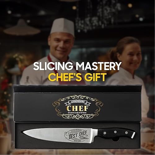 Miniatura 3 de Cuchillo de chef de alta calidad para regalo, grabado Best Chef, cuchillo de cocina de acero al carbono de 8 pulgadas con mango de madera de Pakka,