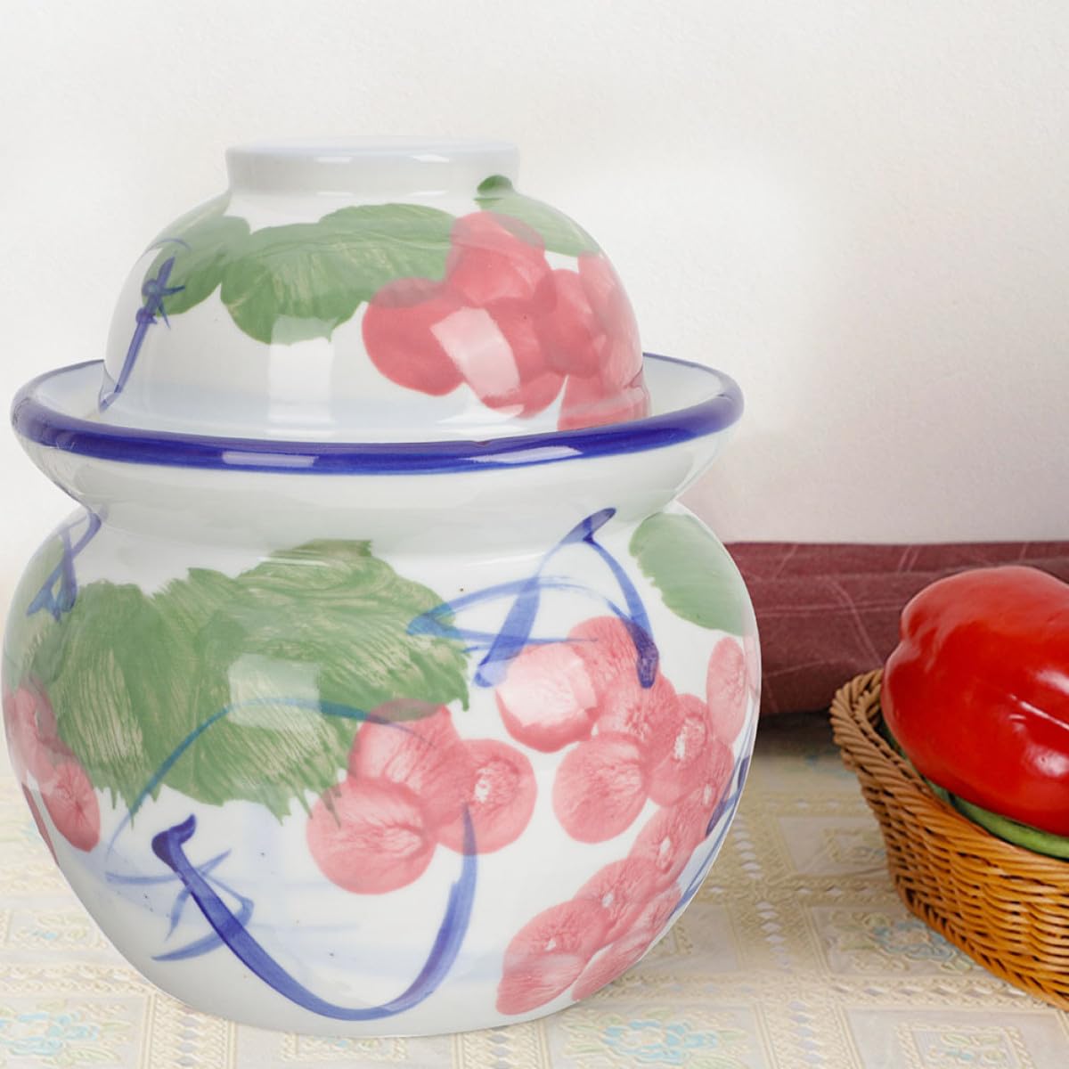Kichvoe Keramik Gurkenglas 2kg Einmachglas mit Wasserverschluss und Luftdichtem Deckel für Kimchi und Sauerkraut Fermentation im Haushalt