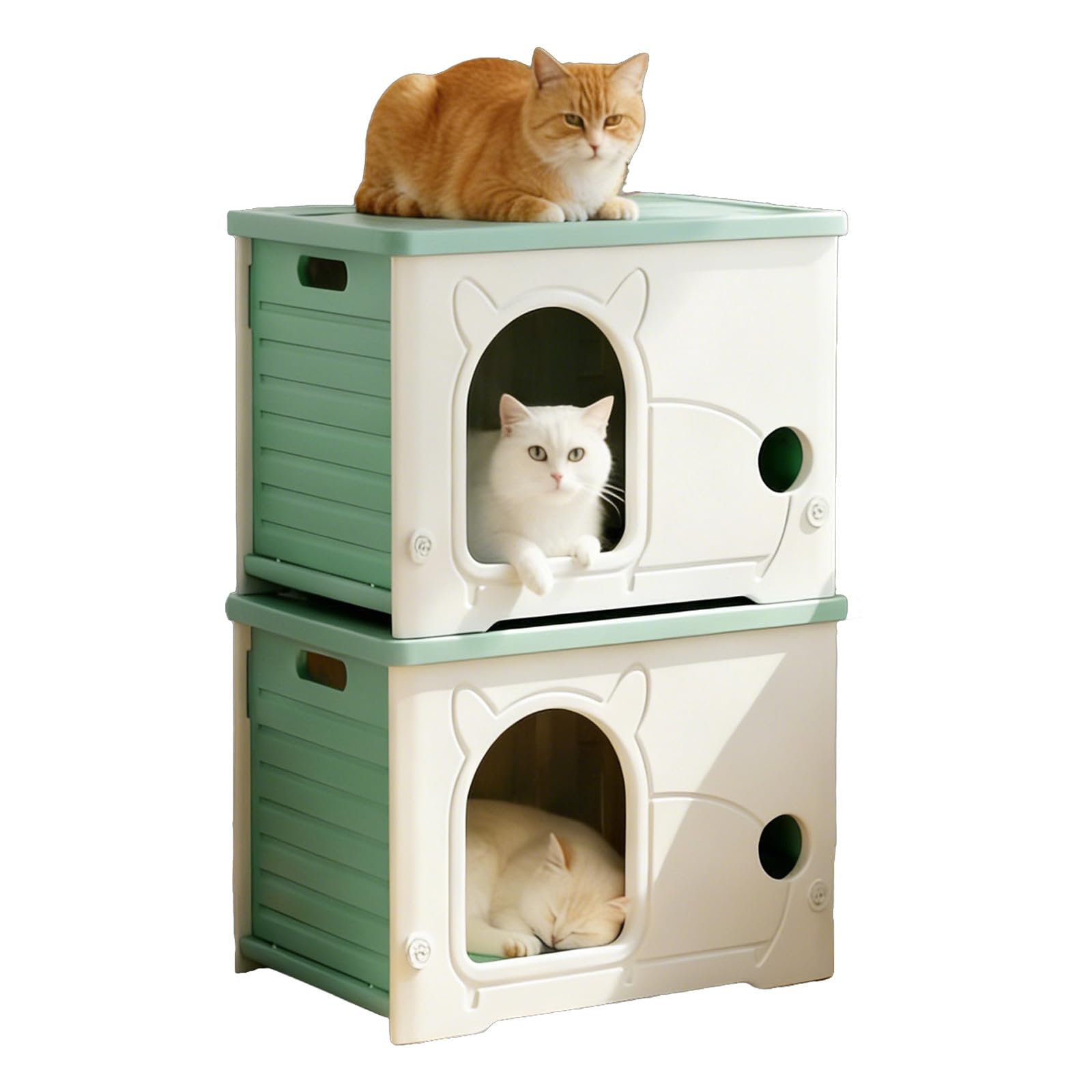 Cat House Cave All-Weather Outdoor Insulated Waterproof Pet Kennel Shelter for Stray Cats Small Dogs Rabbit Heavy Duty Easy Clean Backyard, Garage, Indoor Use (Green, 2pcs)