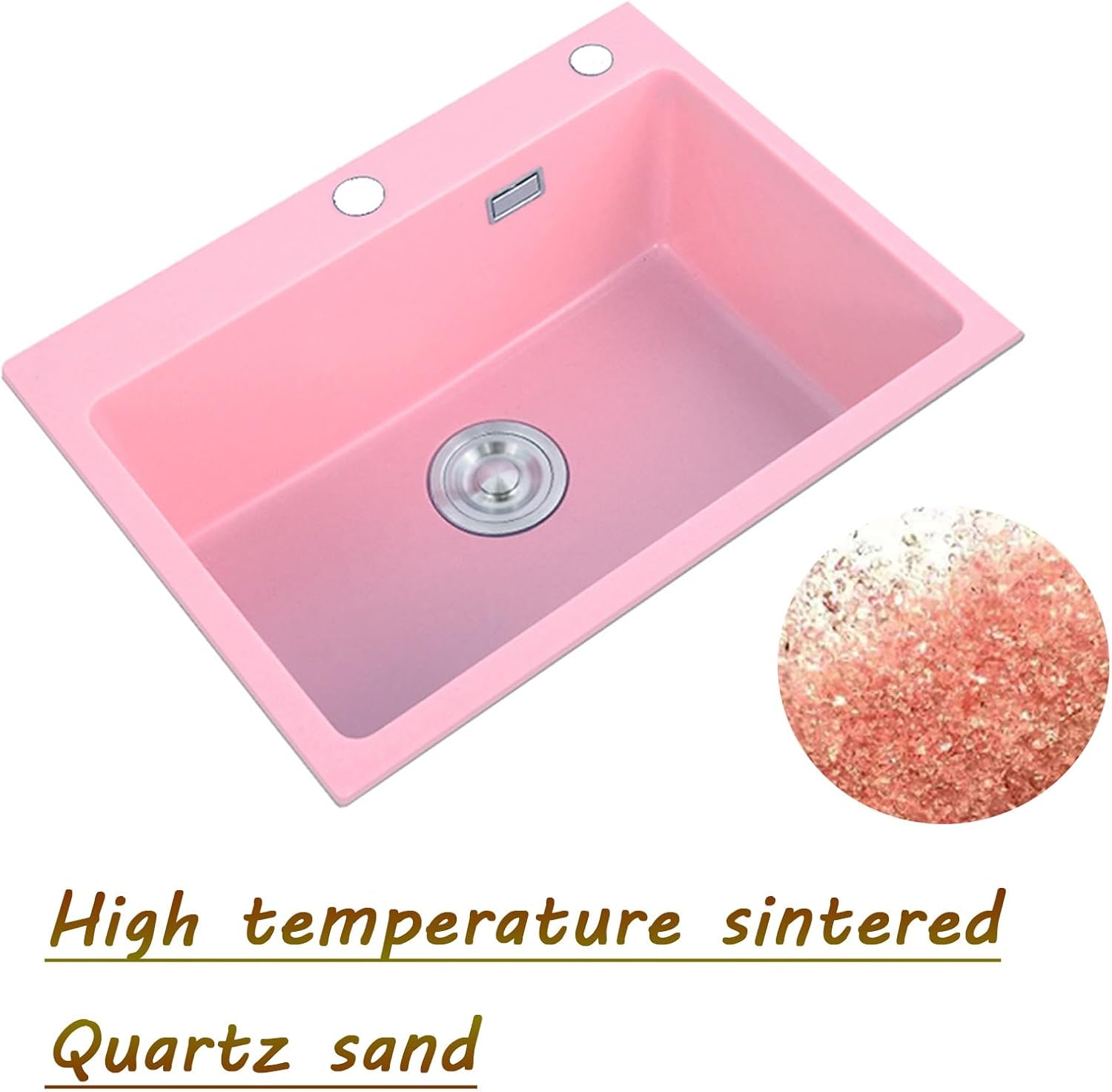 Pink Kitchen Bar Sinks, Single Bowl Sink, with Faucet Quartz Stone Bar Sink, with Strainer Single ​Bowl ​Prep Sink, Drop-in Or Undermount Installation, Easy to Clean, Perfect for Kitchen or Food Prep