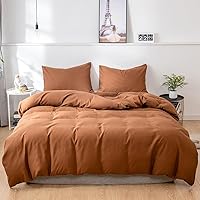 Vista 39 de CLOTHKNOW Juego de edredón de 3 piezas a cuadros color beige óxido, tamaño Full, juego de ropa de cama de cuadros edredón terracota con 2 fundas