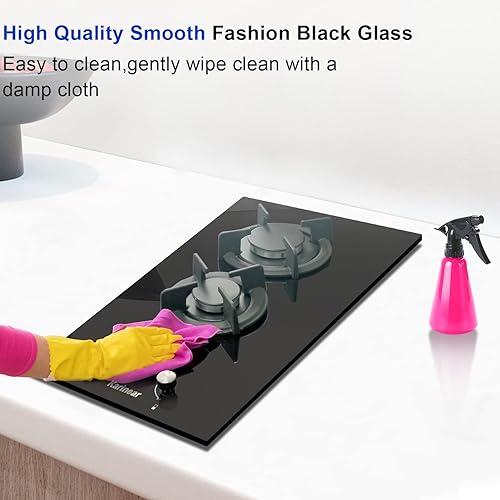 Miniatura 5 de Karinear Placa de cocina de gas de 2 quemadores, estufa de gas de gas LPGNG de 12 pulgadas, estufa de gas de doble combustible GLPNG, placa de gas