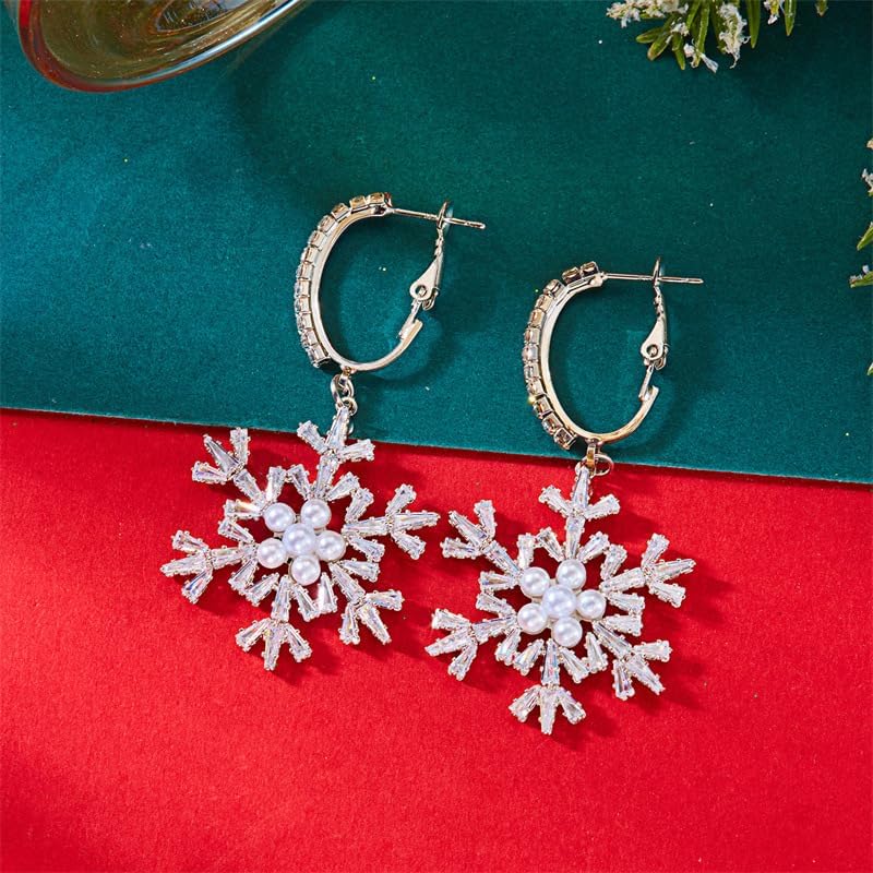 Christmas Snowflake Earrings Sparkly Gold Silver Snowflake Dangle Drop Earrings Xmas Winter Holiday Jewelry - Image 5