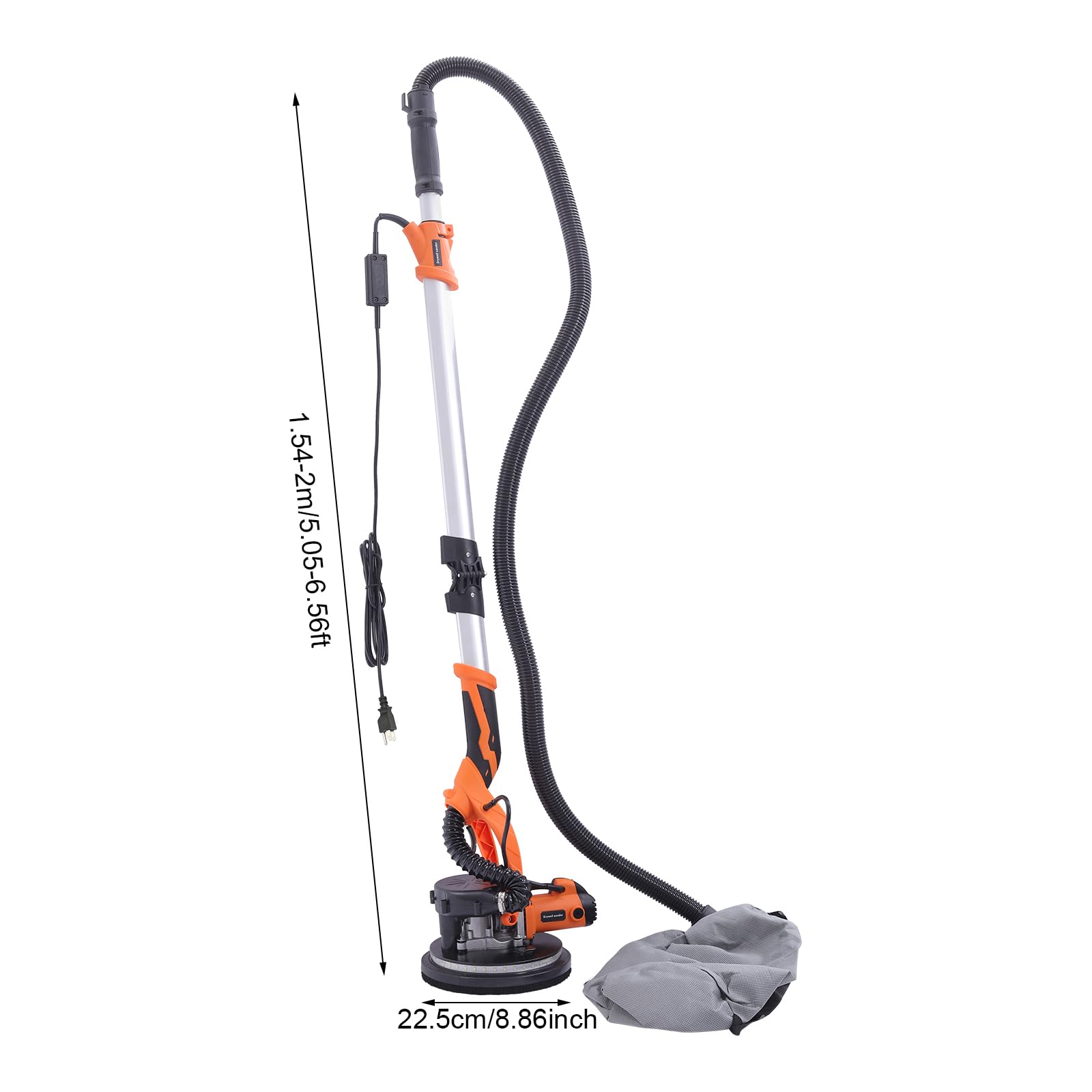 Drywall Sander 850 W Electric Dustless Drywall Sander with Adjustable Handle and LED Light, 6 Variable Speed 1300-2800rpm, Auto Dust Collection, 2 Carbon Brushes and 6 Sandpapers (Orange)