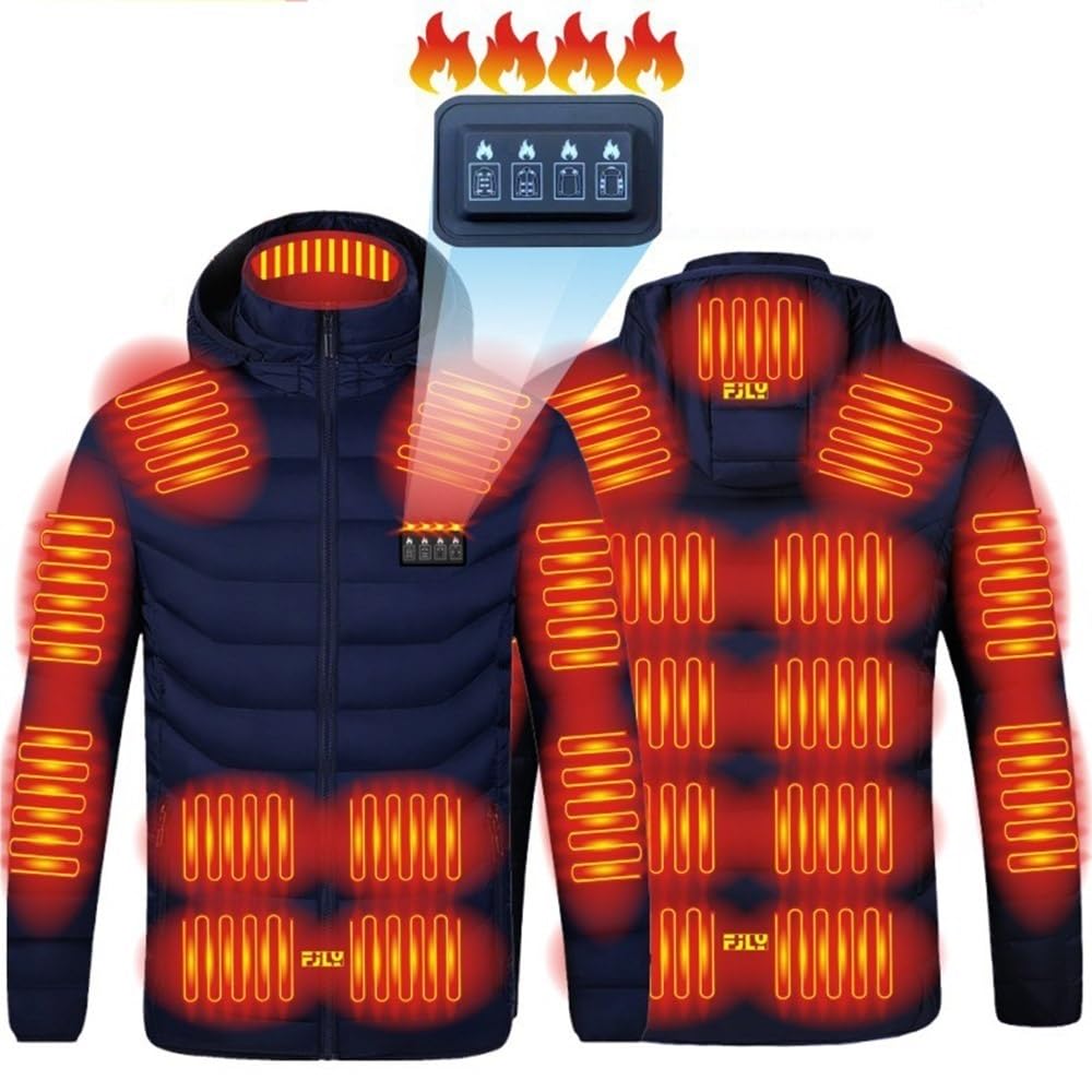 Cappotto Riscaldato con Cappuccio, Giacca Riscaldata a 21 Zone di Riscaldamento for Uomo e Donna, Gilet Riscaldato con Ricarica USB Piumino Caldo con Cappuccio for Pesca Moto Caccia Sci Campeggio