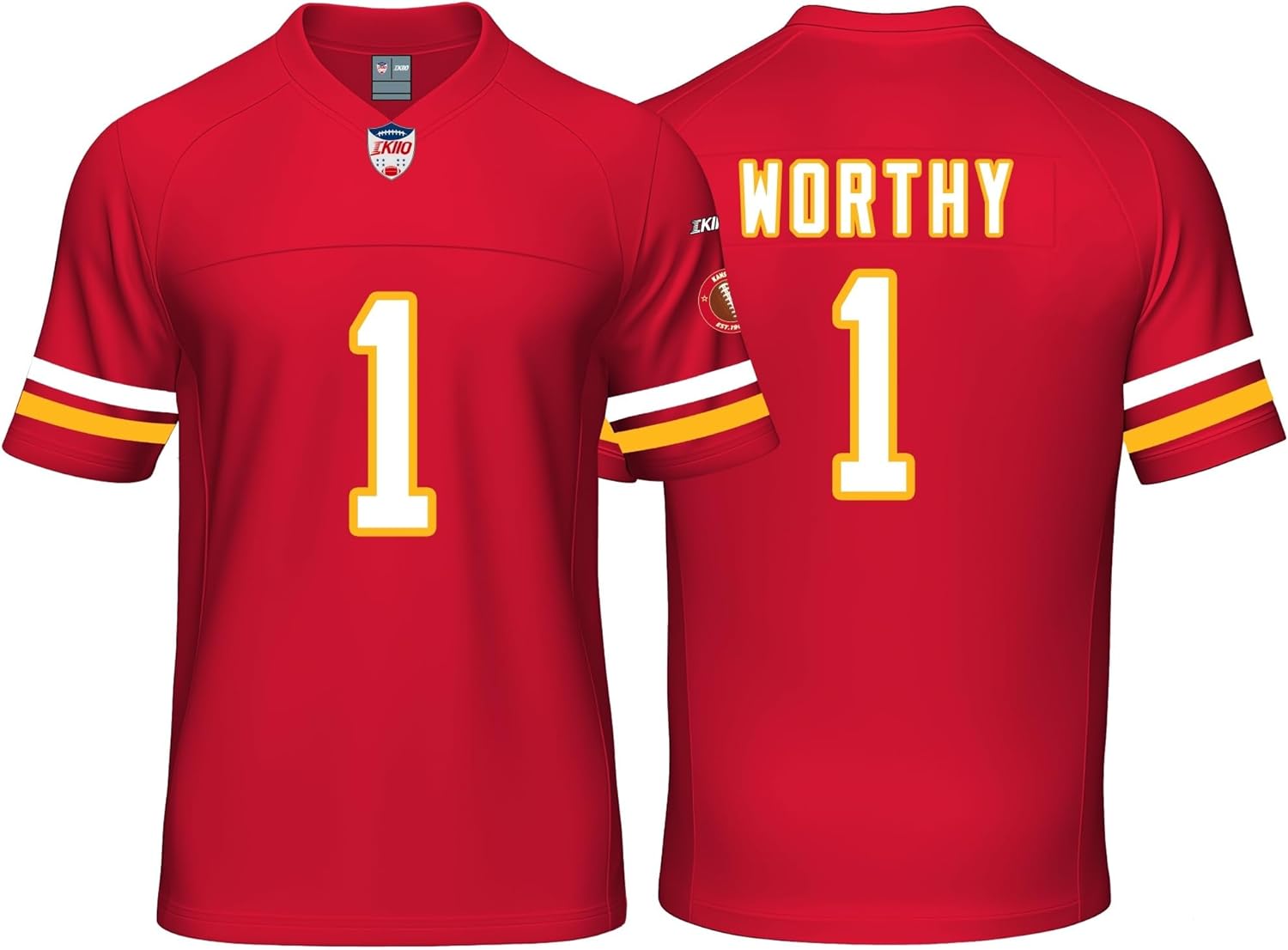 Custom Mens/Youth Football Stitched T-Shirt for Sports Fan Red/White No Brand/Logos