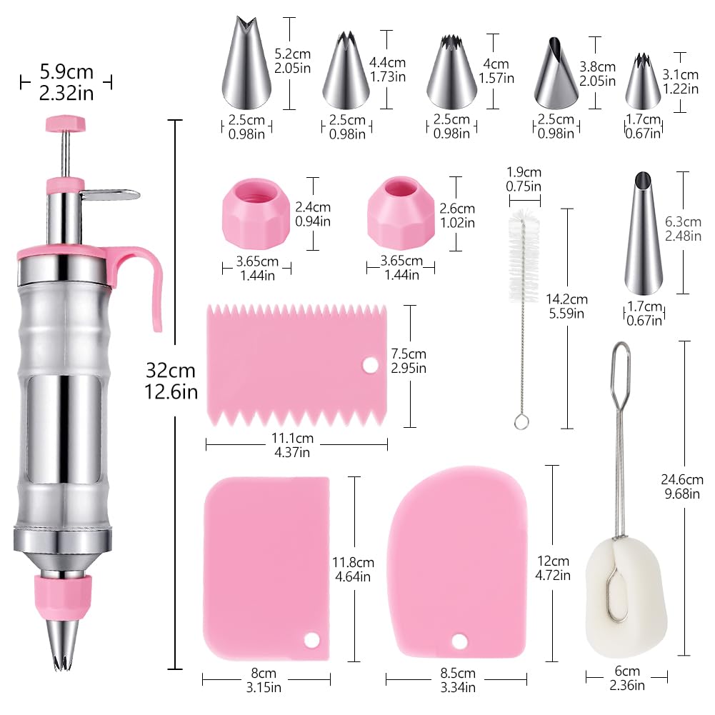 Juego de jeringas de acero inoxidable para decoración de pasteles, con 6 boquillas y 3 raspadores, pistola de glaseado para pasteles, cupcakes, herramientas de horneado para familia, profesional