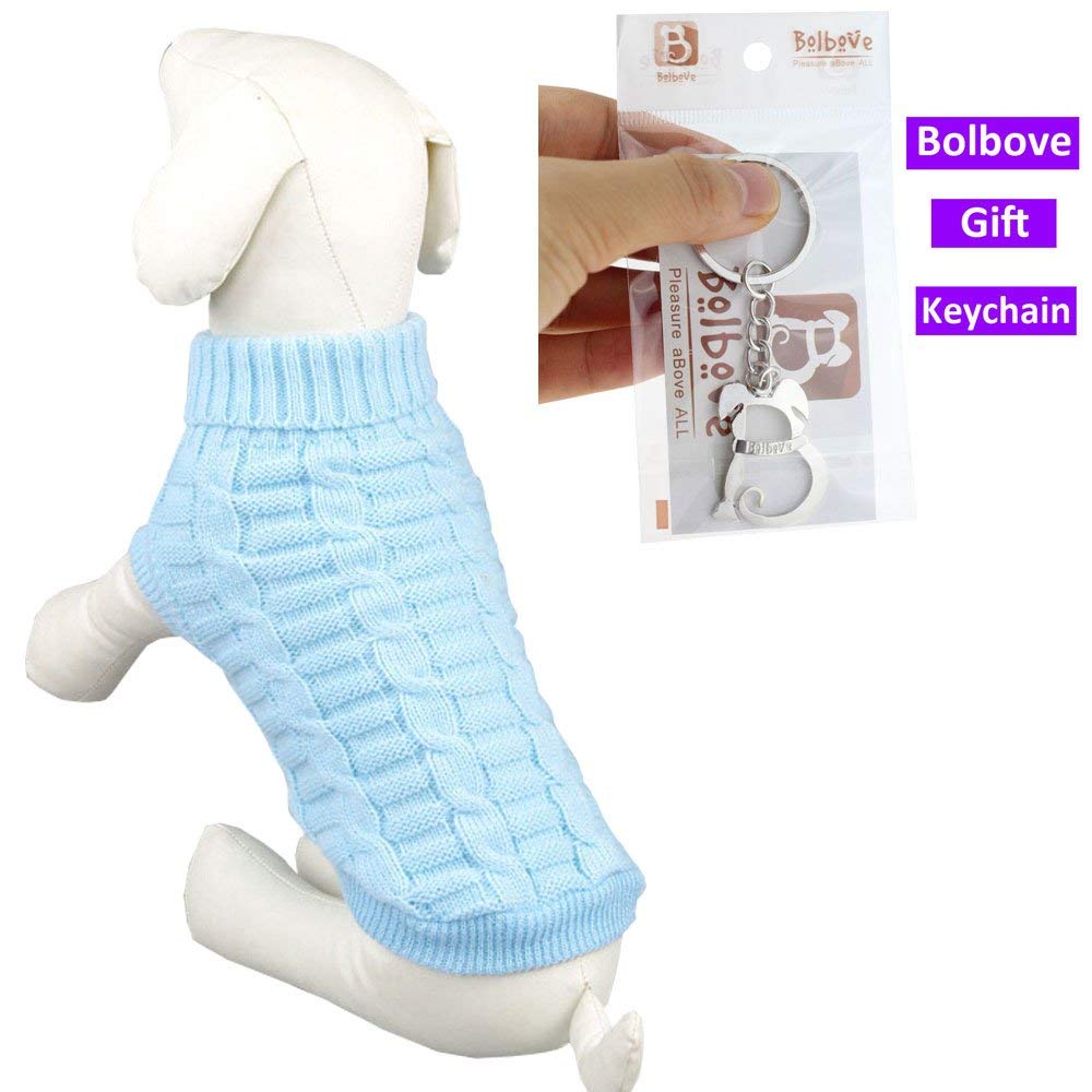 Pull pour Animaux Bro'BearTurtleneck tricoté pour Petits Chiens et Chats (Bleu, Moyen)