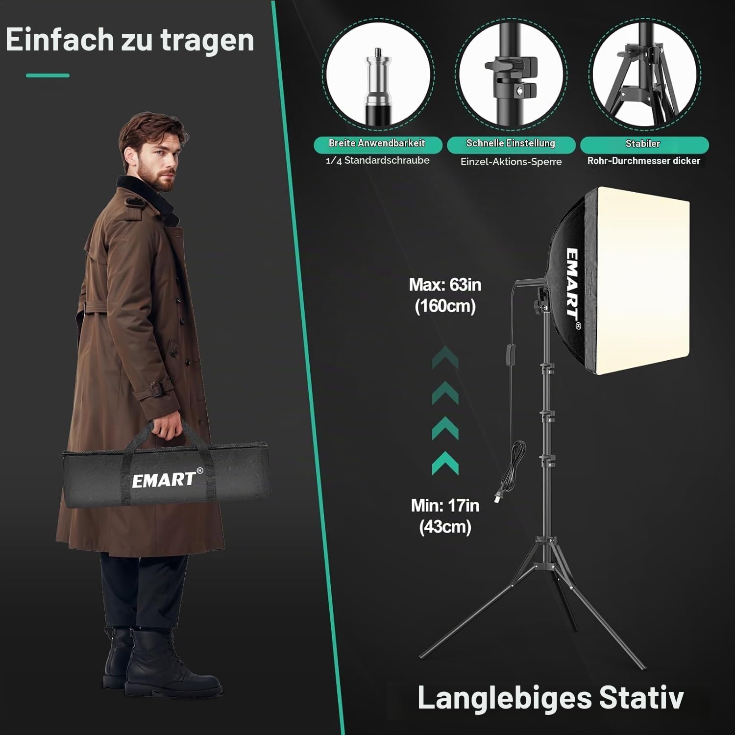 EMART Softbox Fotostudio Set 40x40cm, Soft Box 2x50W LED Studio Licht Kit