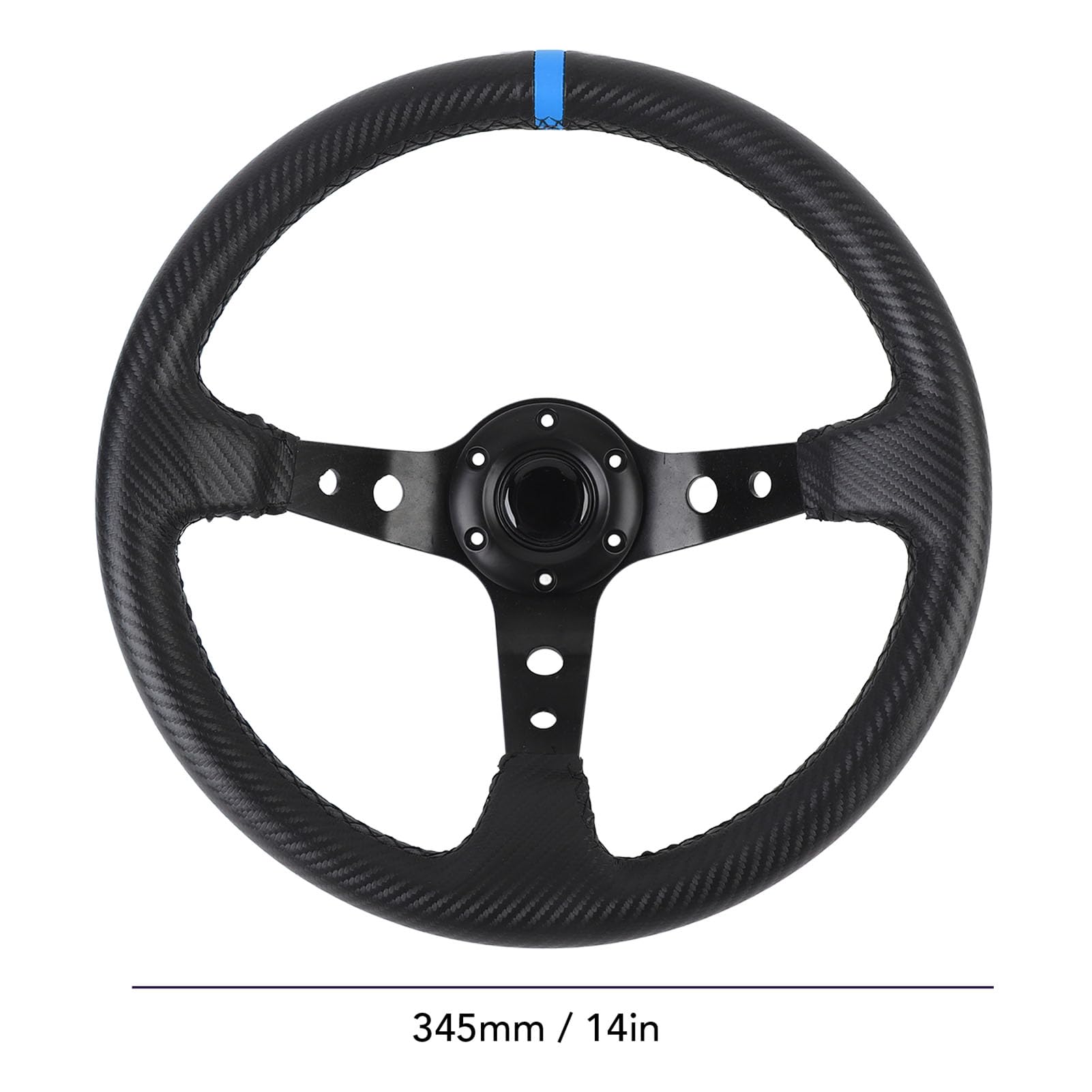 Volante per Auto 14 Pollici Volante Sportivo Universale in Fibra di Carbonio con Pulsante Clacson (BLUE)