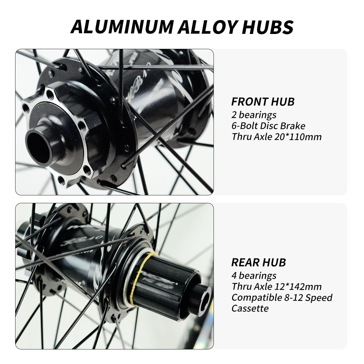 MTB-Laufradsatz 26/27,5/29" Steckachse Mountainbike-Laufräder 20x110mm/12x142mm Aluminiumlegierung Felgen 32 Loch Für 7-12 Gang Kassette Scheibenbremse Fahrrad-Rad