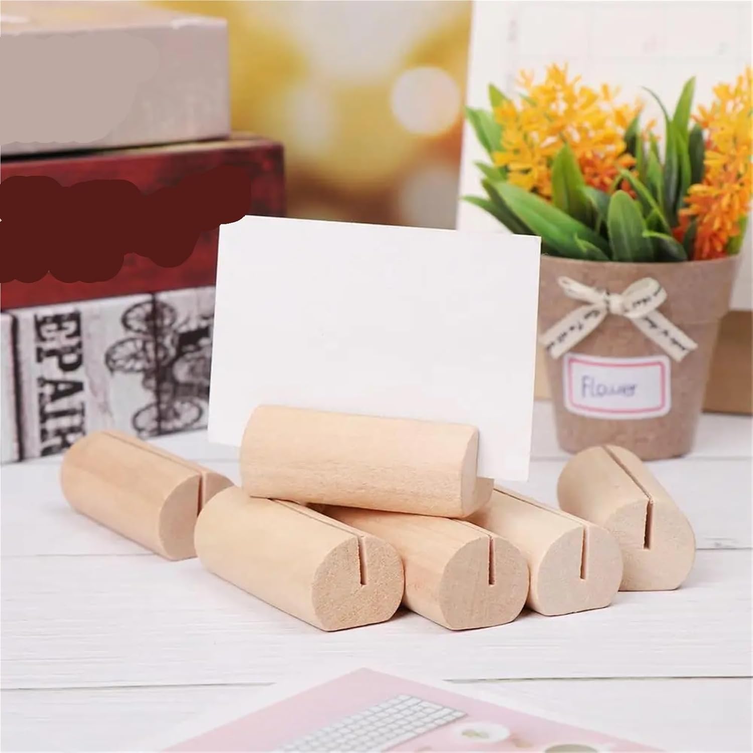 Table Number Holders 24/48pcs Wooden Memo Notes Clips Photo Stand Rectangle Card Clip Picture Holder Home Office Desktop Decoration Crafts Wedding Supply(E,48pcs)