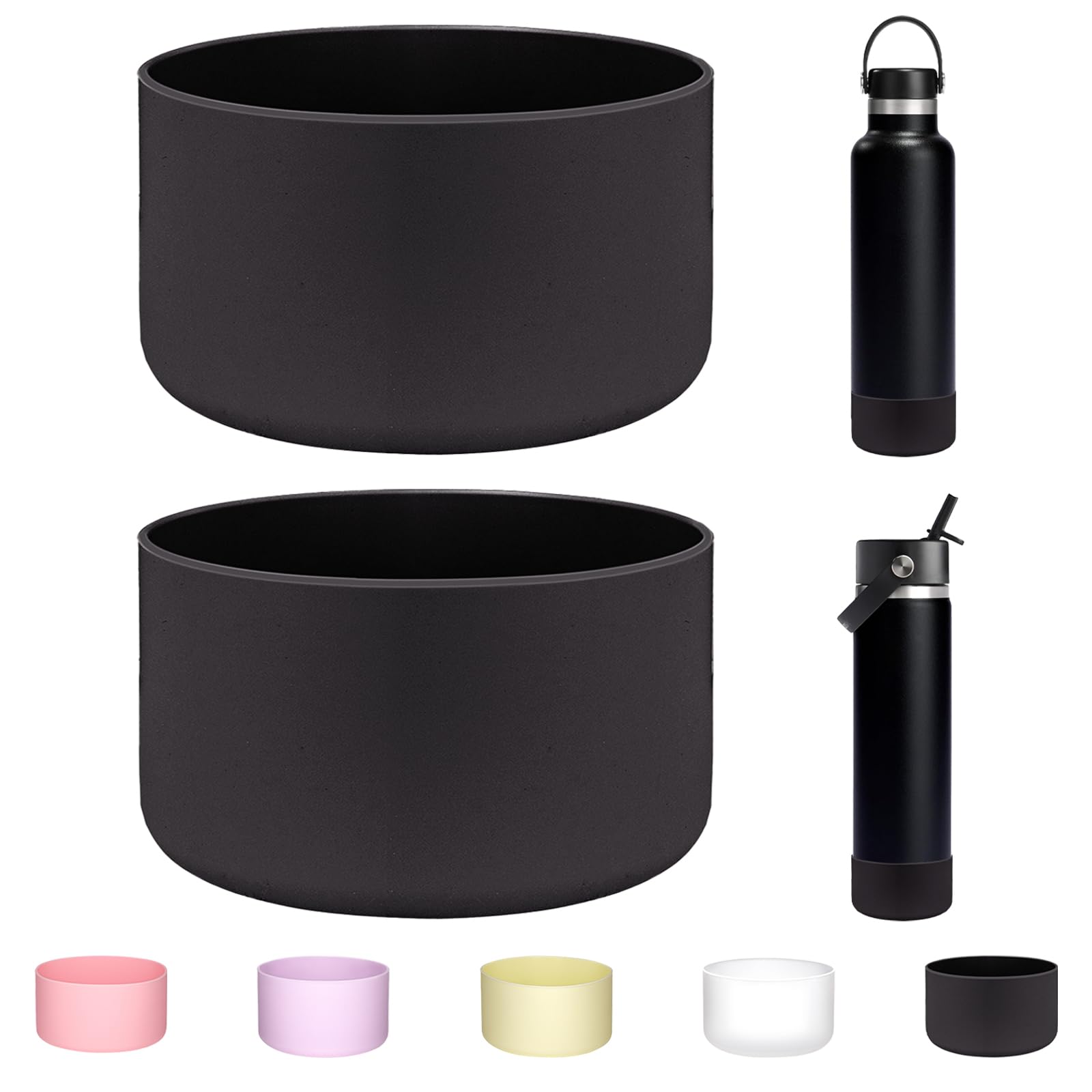 WK IEASON 2Pcs Protective Silicone Base Boot 12-24oz for Hydro Flask Wide Mouth/Standard Mouth, Anti-Slip Silicone Cover Bumper Compatible with Stanley Tumbler 40oz 30oz 20oz-2.83inch Bottom Diameter