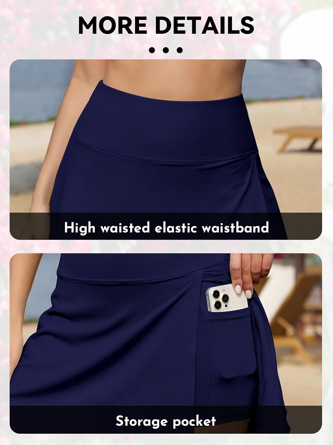 SHEKINI Women's Swim Skirt High Waisted Tummy Control Bkini Bottoms Bathing Suit Split Swimsuit Shorts with Pockets