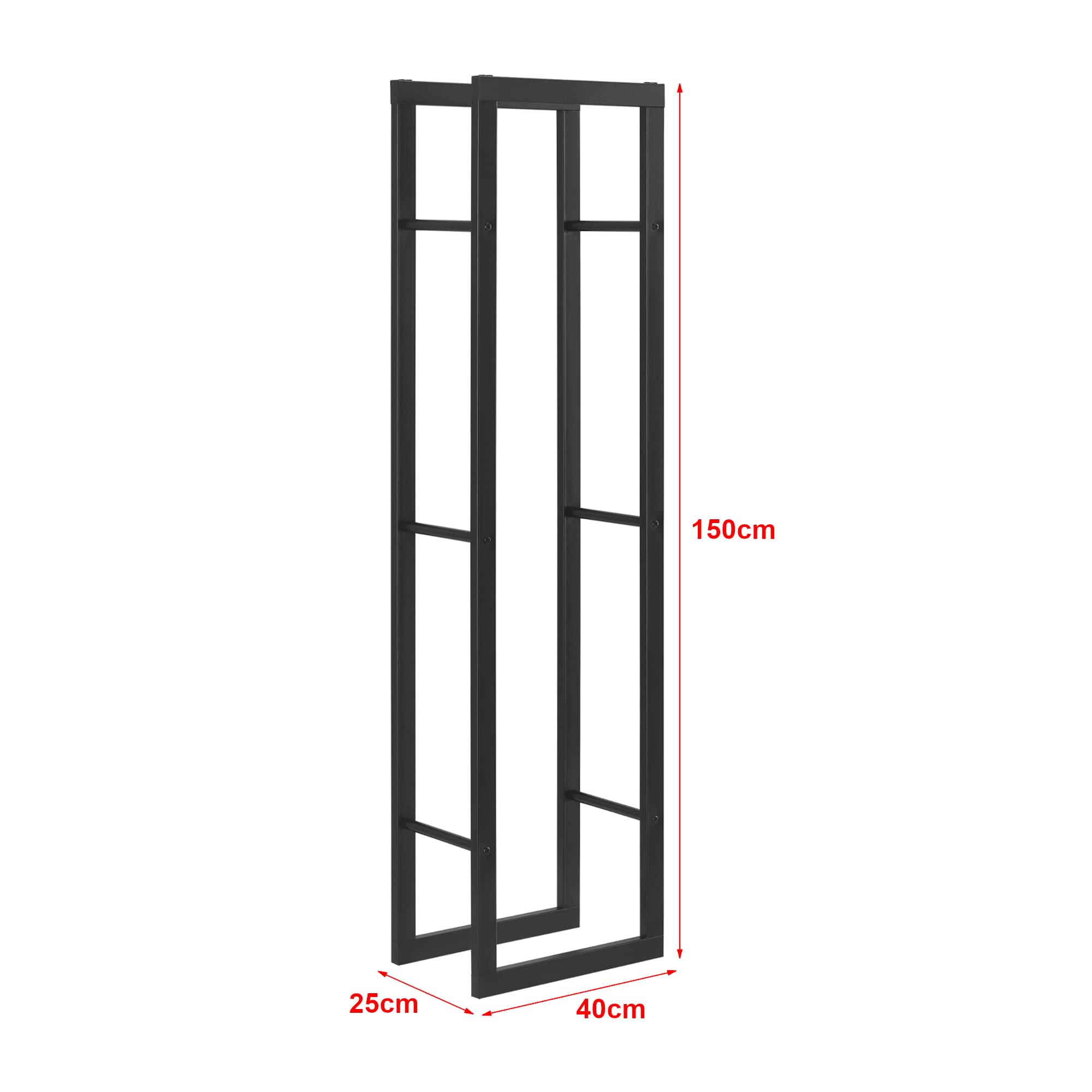 [en.casa] Log Rack for Indoor and Outdoor Use Firewood Storage Rack Design Lacquered Steel 40 x 25 x 150 cm Black - 3