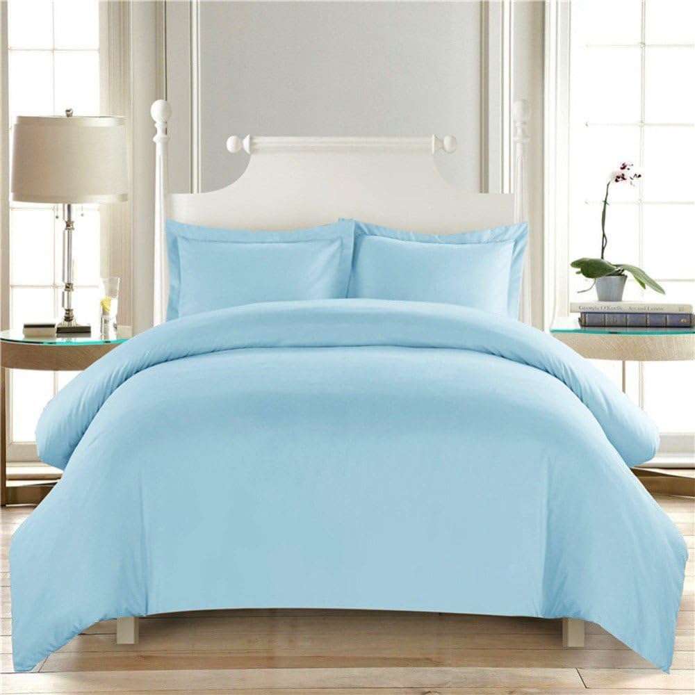 Egyptian Cotton 1 Piece Duvet Cover 800 Threads with Zipper Closure and Corner Ties (Light Blue, 1PC-Full/Queen)