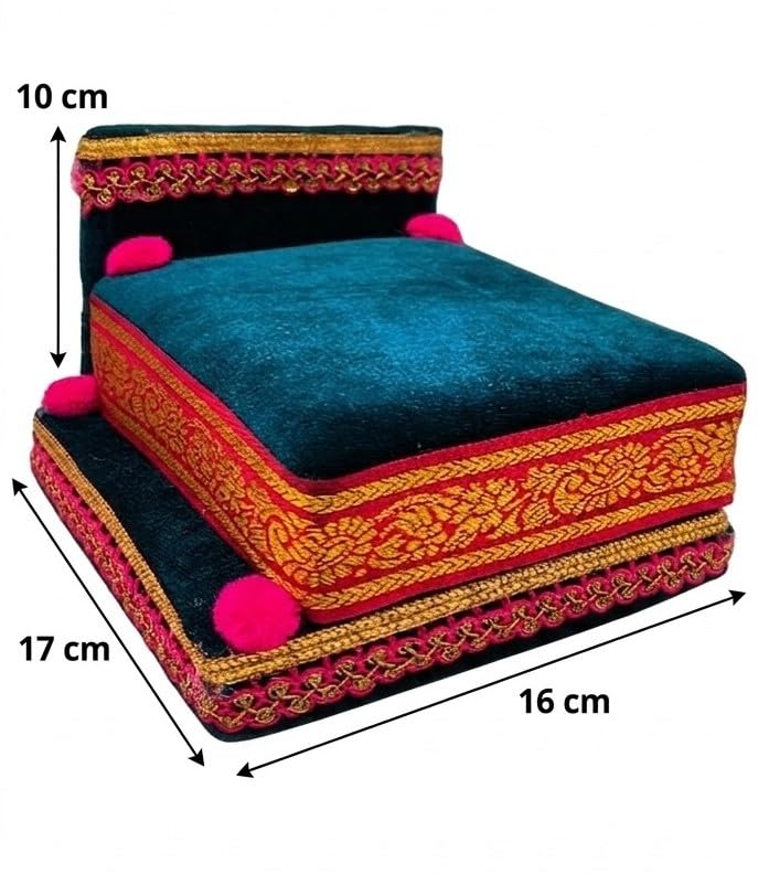 Image of RD Handicraft Thakur Ji Bed, Laddu Gopal ji Bed, Bal Gopal ji Bed with Blanket Silk All Purpose Bed |Morpankhi (17x16x10 cm)