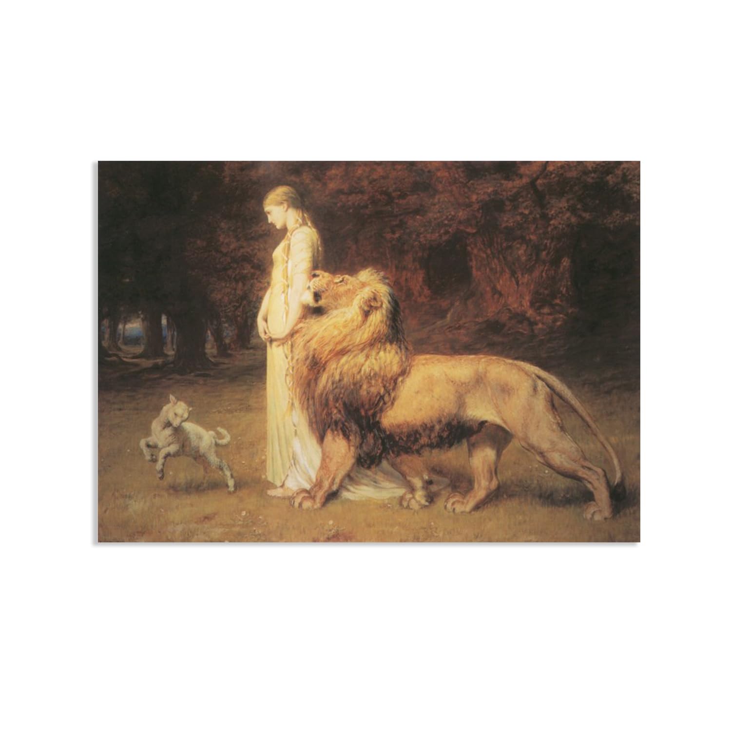Hau3sh3a Framed Briton Riviere Wall Art Famous Painting Reproductions Una And Lion Briton Riviere Picture Giclee Canvas Print Wall Decor For Living Room Bedroom Home Decor 60X40cm(24X16in) Poster