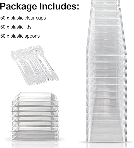 Miniatura 10 de EASERCY Paquete de 100 tazas de plástico de postre de 5 onzas con tapas, tazas de parfait con tapas, tazas de aperitivo para fiesta, mini tazas de