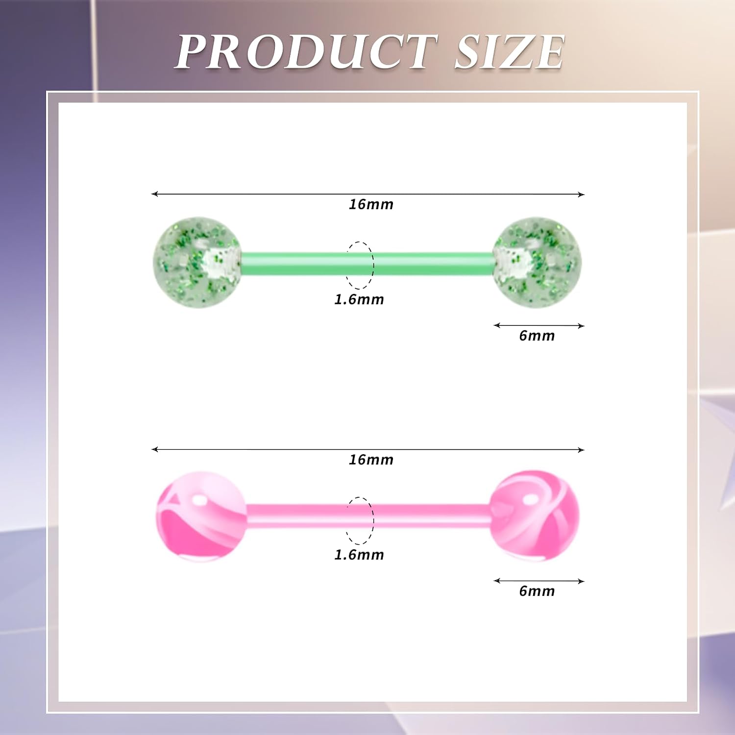 48Pcs 14G Glow in Dark Acrylic Tongue Barbells Flexible Plastic Straight Tongue Piercing Jewelry for Women Candy Color Tongue Rings 16mm Bar