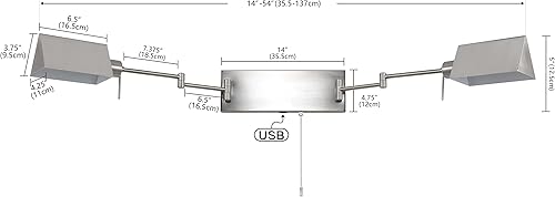 Miniatura 6 de JONATHAN Y JYL6015B Arlo - Aplique de pared LED con brazo oscilante de 22 pulgadas, 1 luz, de hierro con cable, cadena de tracción, puerto de carga
