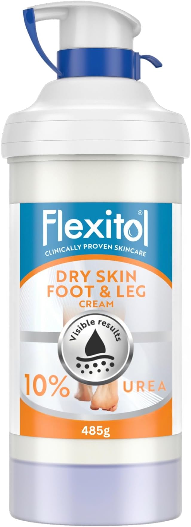 Flexitol Dry Skin Foot & Leg Cream, Clinically Proven to Hydrate Feet and Legs, Quick Absorbing Foot Care, 48H Hydration, Hydrate, Soften, and Moisturise Very Dry Feet and Legs, 10% Urea, 1 x 485g