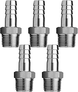 Fitvell Stainless Steel Hose Barb Fitting 1/4" Hose Barb to 1/8" NPT Male Thread Connector Hex Adapter Air Water Fuel (pack of 5)