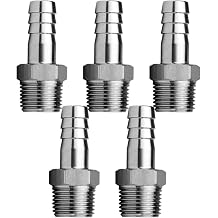 Stainless Steel Hose Barb Fitting 5/16" Hose Barb to 3/8" NPT Male Thread Connector Hex Adapter Air Water Fuel pack of 5