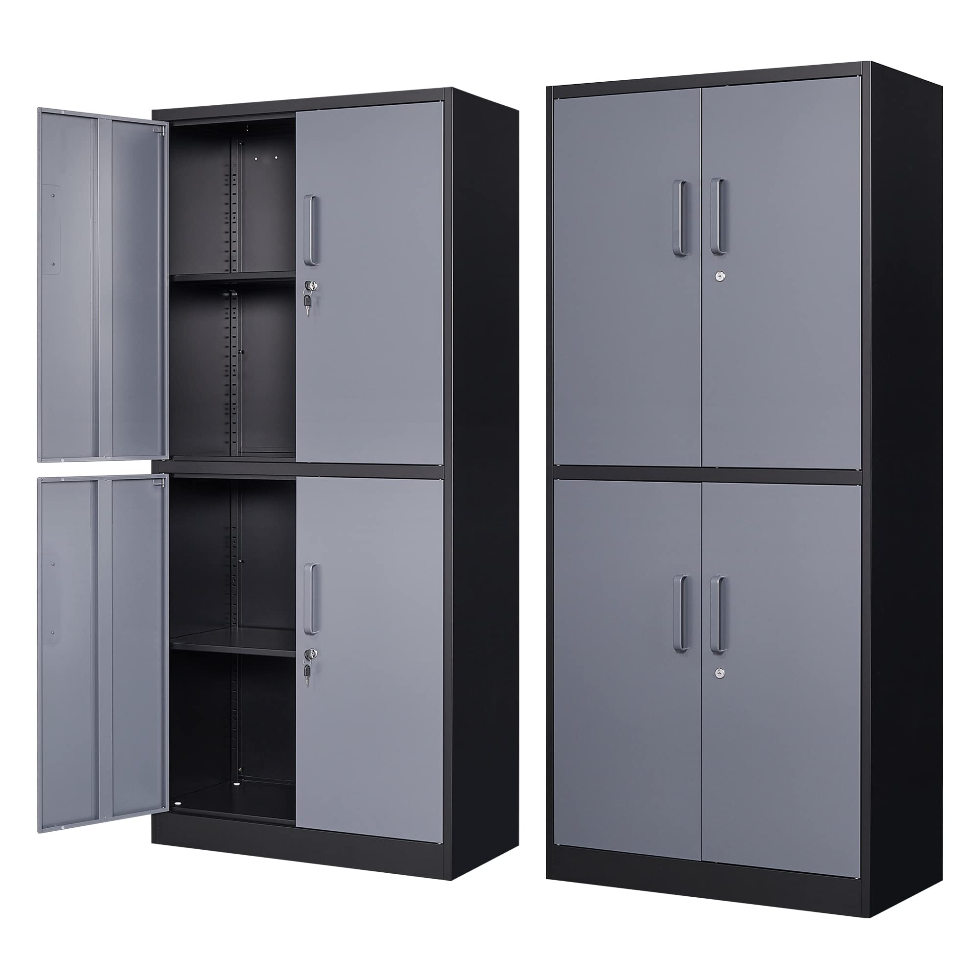 STANI Metal Storage Cabinet, Locking Steel Cabinet with 4 Doors and 2 Adjustable Shelves, 71'' Lockable File Tall for Home Office,Garage,School, Black