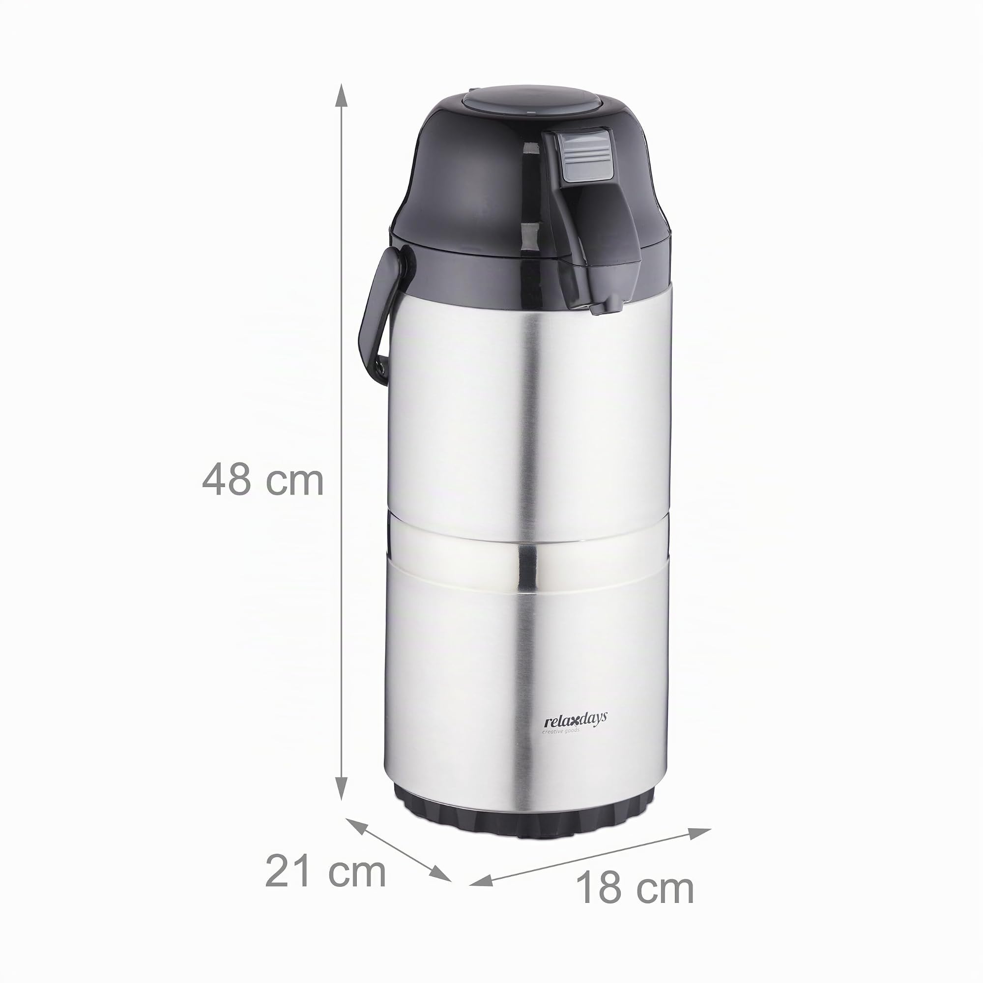 Relaxdays Caraffa Termica 3 l con Rubinetto, Dispenser caffè e Bevande Calde, Acciaio Inox e Plastica, Argentato Nero