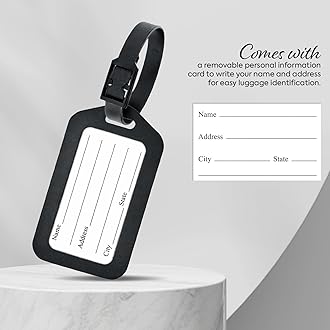 Storite Luggage Tags with Strap, Smart Tags for Travel suitcases, School Bags for Easily Identification of Bags - Black, Black, 6 Pack, Luggage Tags
