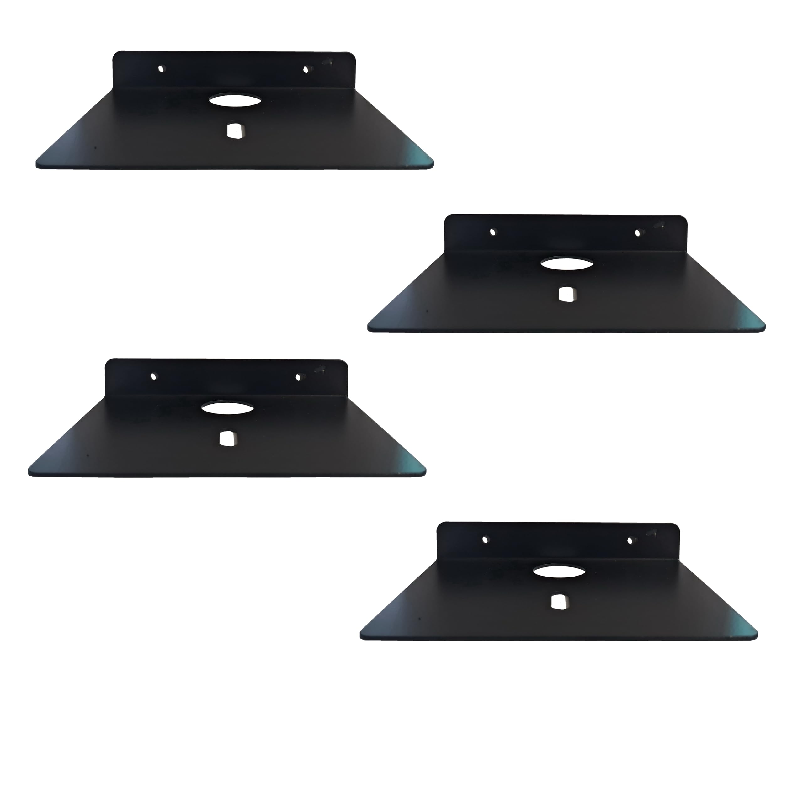 myl Metal Wall Mounted Floating Shelf with Cable Access Hole Flat Wall (4, Black)