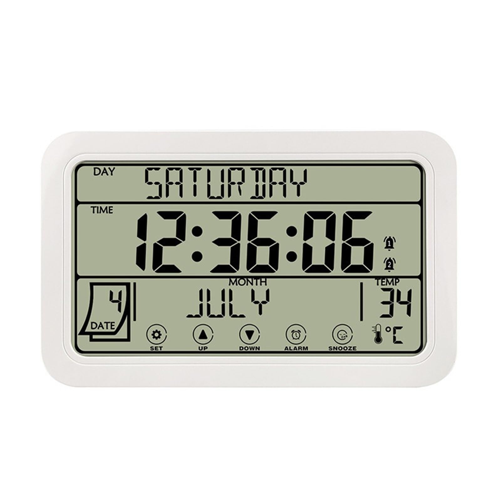 LADFRTYU Atomic Digital Wall Clock Large Number Electronic Wall Clock Temperature Humidity Display Snooze Alarm Hanging/Desktop Digital Battery Powered(Green)