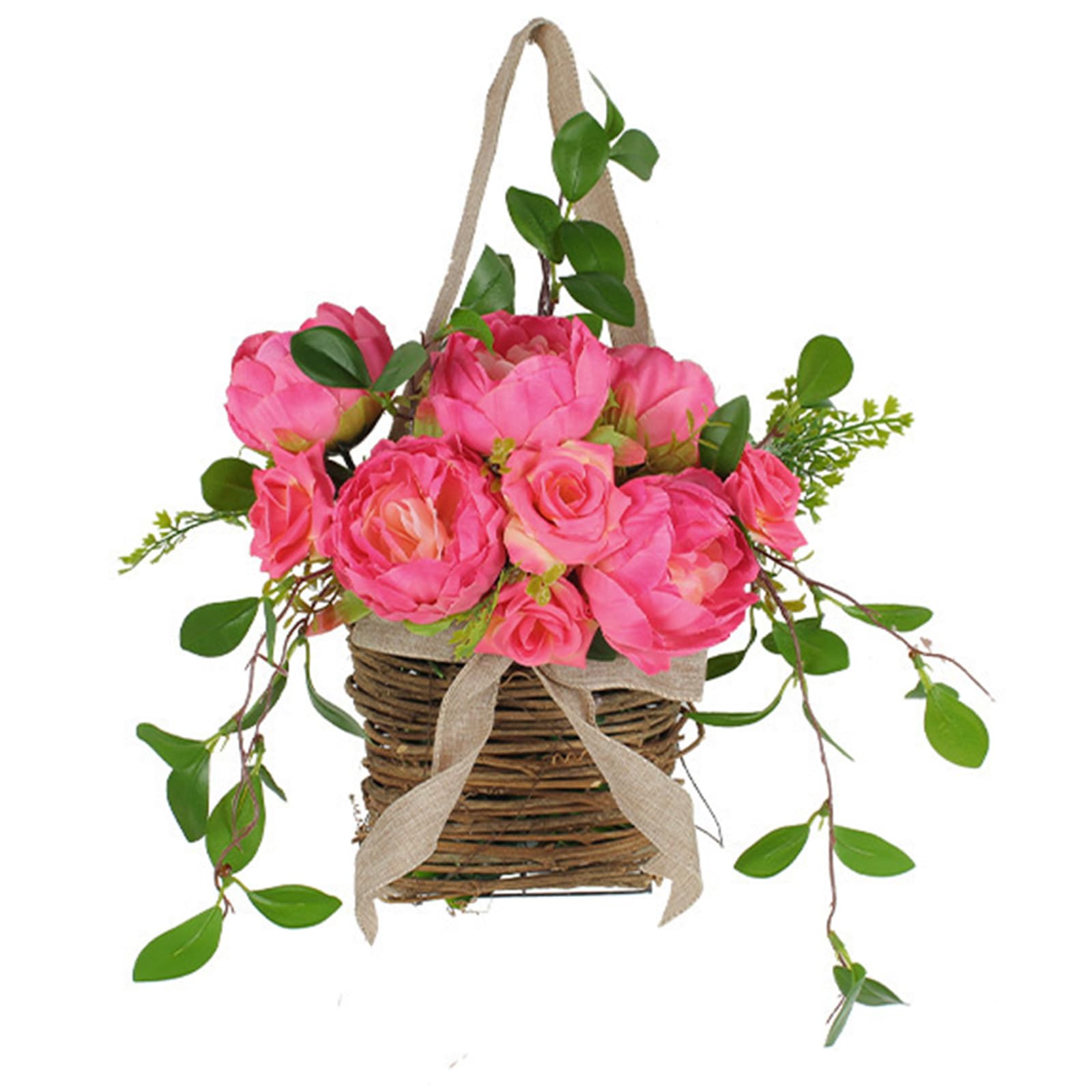 Rose Flowers Door Hangers Baskets Wreath Spring for Front Welcome Sign Spring Front Decorations Rose Flowers Hangers