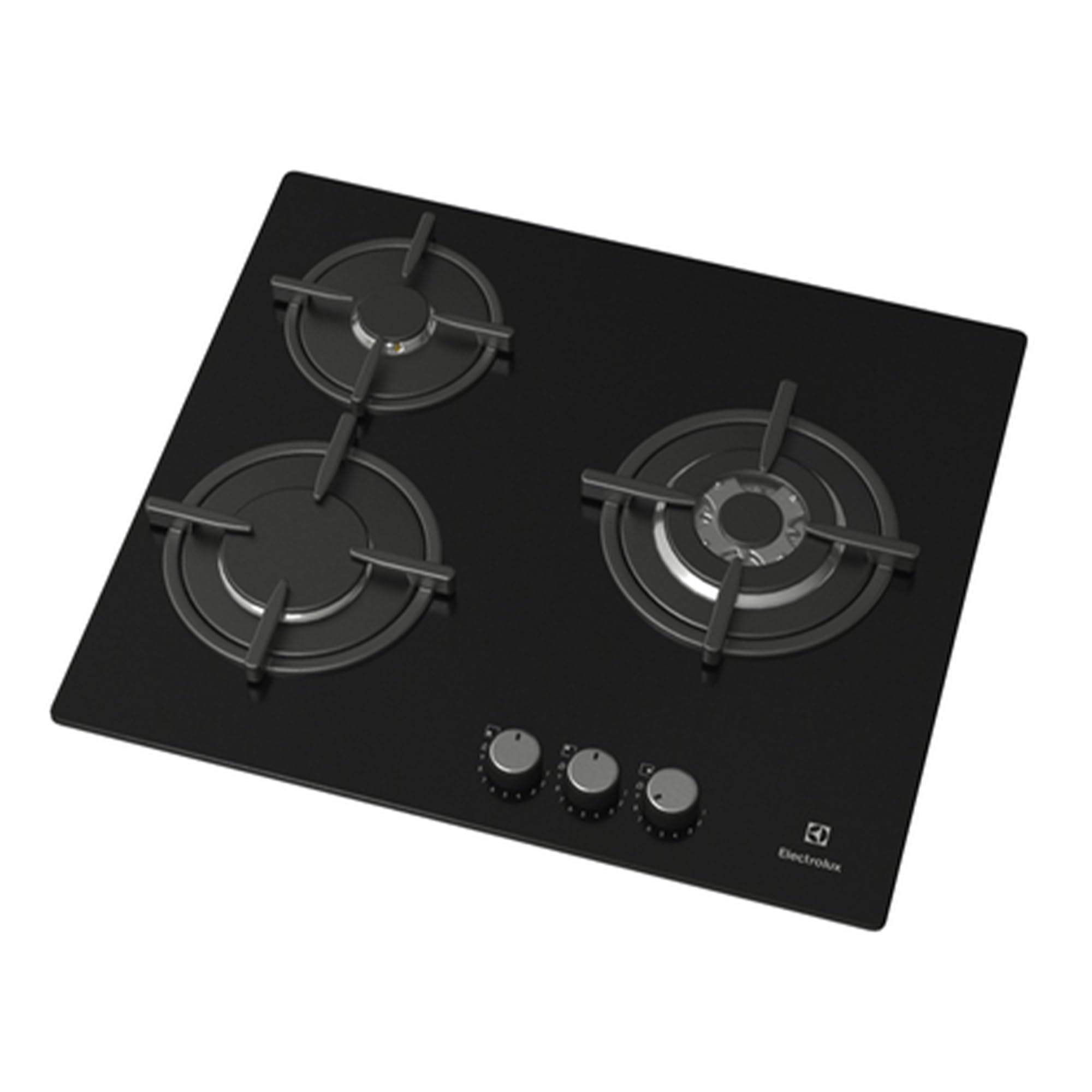 Electrolux KGE6633NOK Placa de gas de 60 cm y 3 zonas, Zona Wok, Mandos Frontales, Calor Instantaneo, Autoencendido electrónico, Termopar de Seguridad, inclue Inyectores para intercambio, Negro
