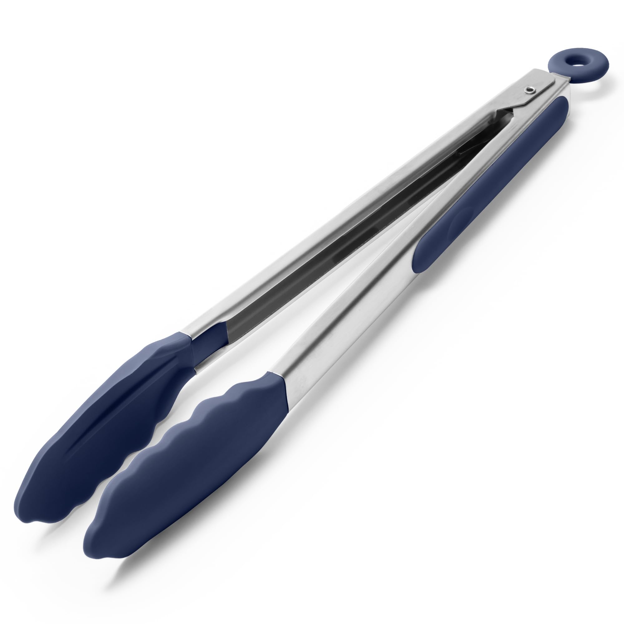 Doosu Kitchen Cooking Silicone Tongs，315℃ Heat Resistant Locking Tong with Non-Scratch Tipped, 18/8 Stainless Steel Heavy Duty Long Handle Utensils for BBQ, Air Fryer, Salad (30cm, Midnight Blue)