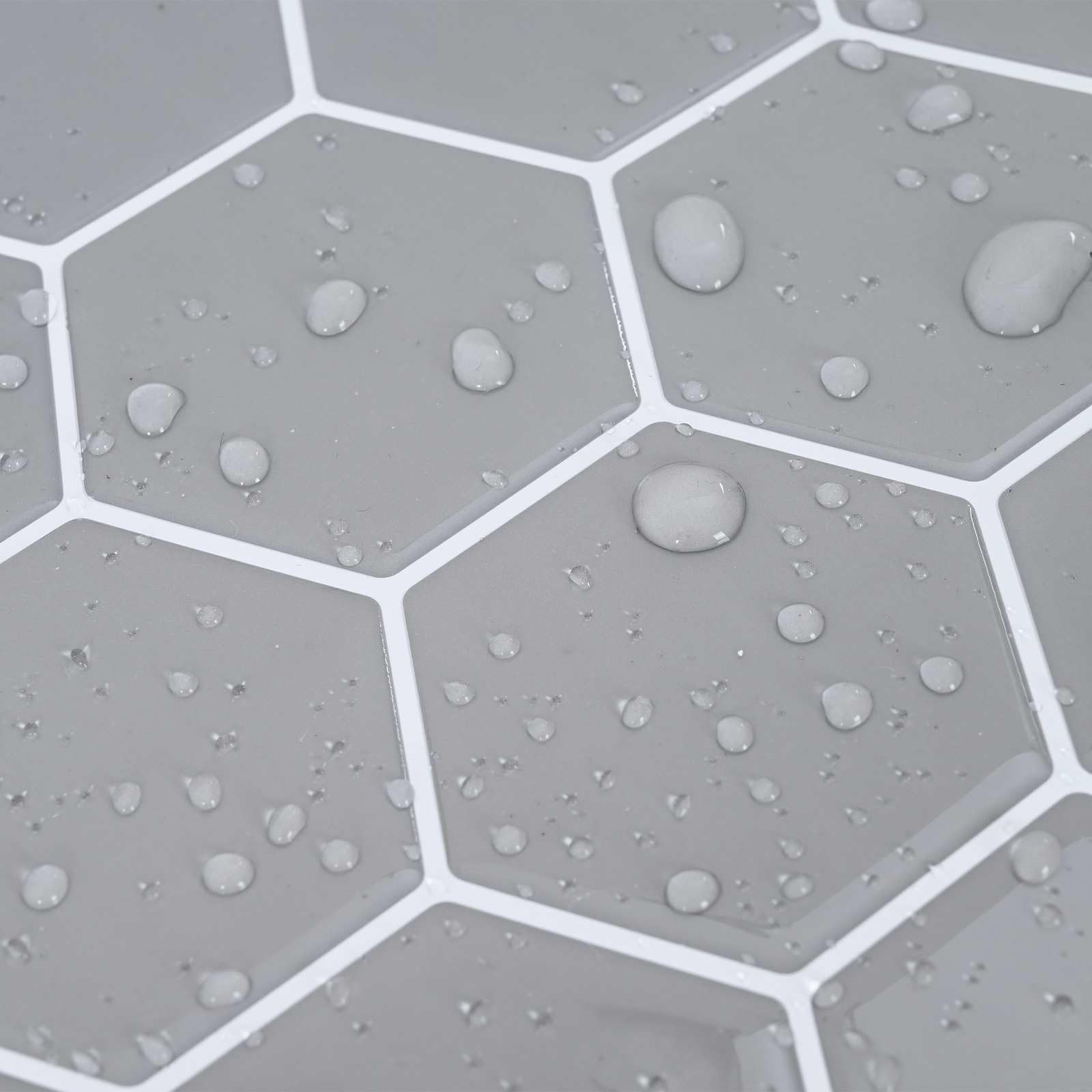 Sechseckige Fliese 10 Stk Grau 30x30cm Polyurethan PET | Selbstklebend, zuschneidbar, für Küche und Bad, pflegeleicht mit feuchtem Tuch