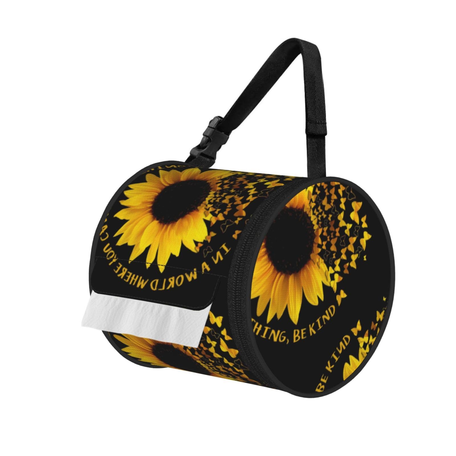 Butterfly And Sunflower Print Hanging Toilet Paper Holder Camping Paper Towel Holder Portable Car Roll Paper Storage Bag With Adjustable Strap Suitable For Bathroom,Kitchen