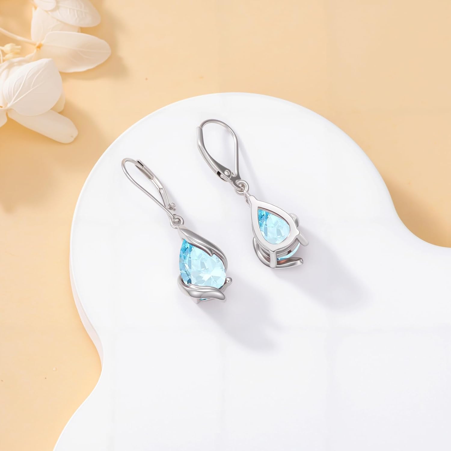 HPQQ Birthstone Earrings for Women 925 Sterling Silver Teardrop Dangle Earrings Fine Jewelry Anniversary Birthday Mothers Day Gifts for Women Mom Her