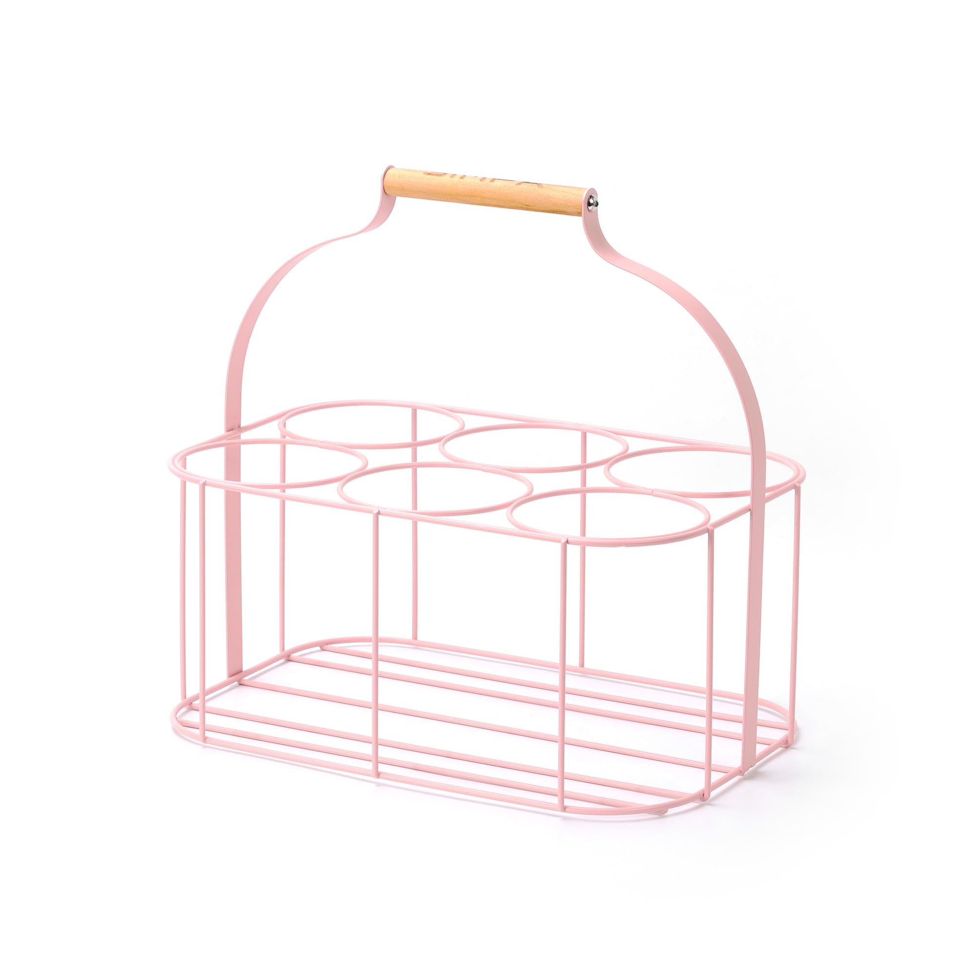 simpa Colour Wire Metal Wine Beer Milk Beverage 6 Bottle Carrier Holder Caddy with Handle - Matt Pink