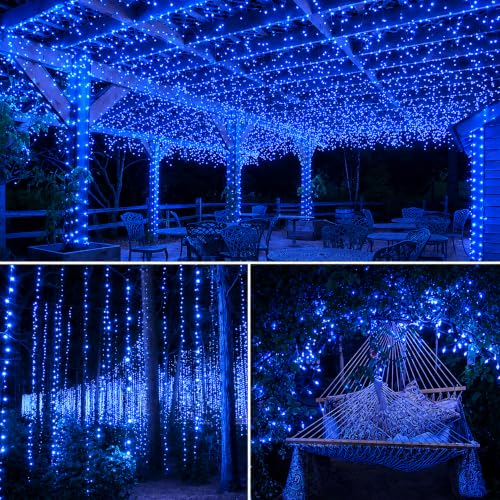 Image of fizzytech Rice Fairy String Lights, 15 Meter Copper Wire Point Control Lights with 8 Flash Modes for Diwali, Christmas, Wedding, Window, Garden & Home Decoration - Blue, 150 LED
