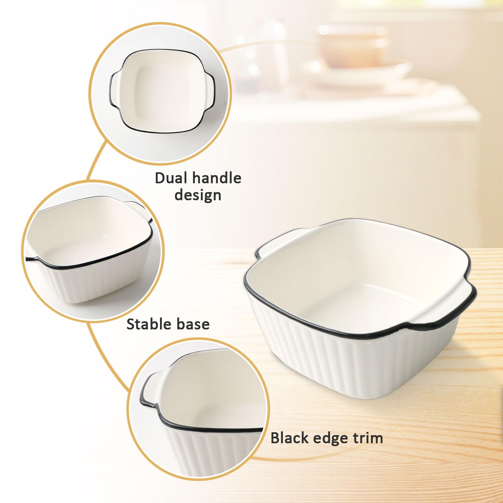 4er Auflaufform mit Griffen 400ML Auflaufformen Kleine Keramikm Backform Weiß Grillpfanne Ofenform Schälchen Förmchen für Backofen Lasagne, Gratin, Pasta, Desserts