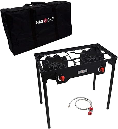 GasOne - Estufa de campamento de propano de dos quemadores con bolsa de transporte, doble quemador de propano de alta presión para exteriores
