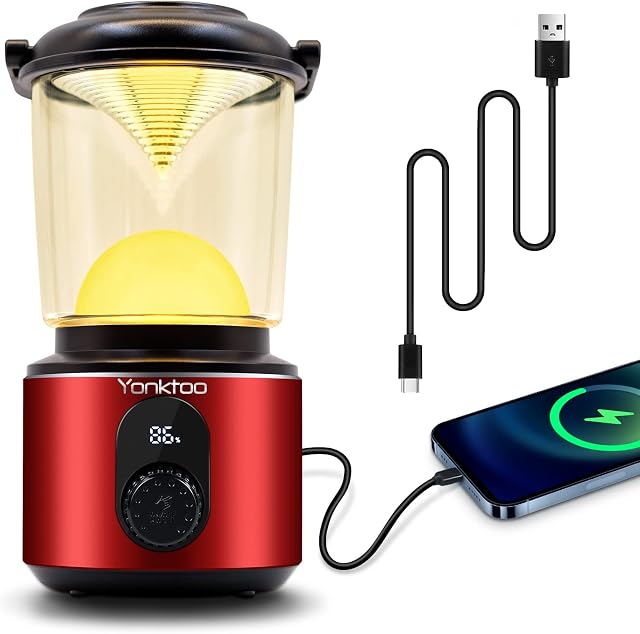 Yonktoo Camping Lights, 10400mAh Camping Lantern USB-C Rechargeable 5 Light Modes and LED Screen, Camping Lamp Up to 350Hrs Running, IPX5 Waterproof Tent Lights for Fishing Camping Hiking