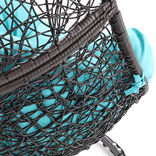 Zuri Furniture Modern Reef Black Basket Swing Chair Teal Cushion With Stand #TOP6
